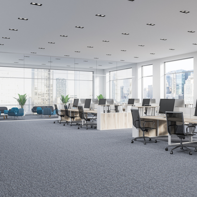 Office space with clean carpet